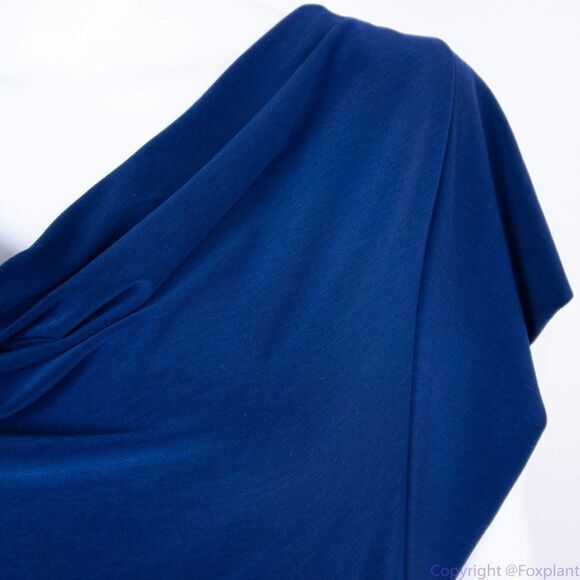 Komarov USA-made navy blue drop‎ cowl neck dolman sleeve dress, L - Picture 9 of 16